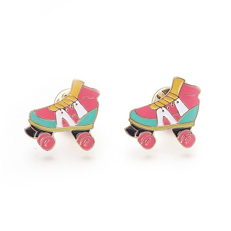 Honeyhandy Alloy Brooches, Enamel Pin, with Enamel, Ice Skates, Colorful, Light Gold, 22x22mm