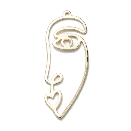 Honeyhandy Brass Pendants, Open Back Bezel, For DIY UV Resin, Epoxy Resin, Pressed Flower Jewelry, Human Face, Abstract Face, Long-Lasting Plated, Light Gold, 41x16x1mm, Hole: 1.4mm
