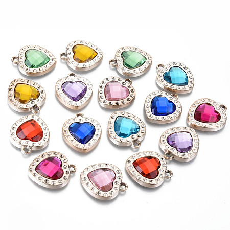 ARRICRAFT UV Plating Acrylic Pendants Rhinestone Settings, with Acrylic Rhinestone, Faceted Heart, Light Gold, Mixed Color, Ft for 2mm Rhinestone, 25x21.5x5.5mm, Hole: 2.5mm