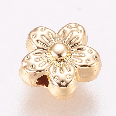 Honeyhandy Alloy Beads, Long-Lasting Plated, Real 18K Gold Plated, Flower, Light Gold, 9x4.5mm, Hole: 1mm