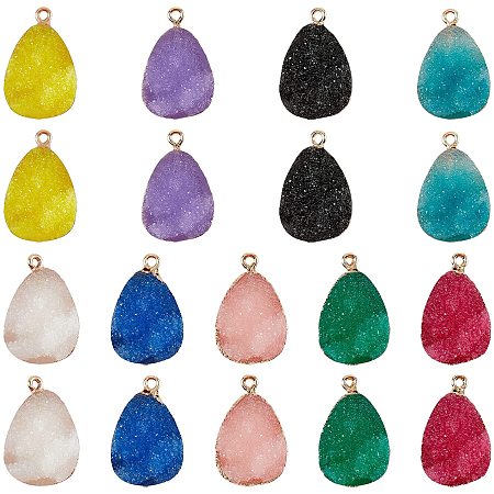 SUPERFINDINGS 18pcs 9 Colors 0.67x1.04Inch Teardrop Druzy Resin Pendants Colorful Agate Pendents Necklace Charms with Edge Light Gold Plated Iron Loops for Jewelry Making