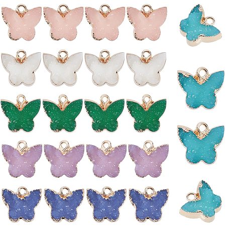 PandaHall Elite Butterfly Charms, 24pcs 6 Colors Light Gold Plated Metal Resin Butterfly Pendants Colorful Butterfly Charm Kit for Earring Necklace Bracelet Anklet Jewelry DIY Craft Making