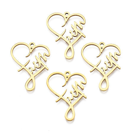 201 Stainless Steel Pendants, Heart with Word, Real 18K Gold Plated, 28.5x22x1.5mm, Hole: 1.6mm