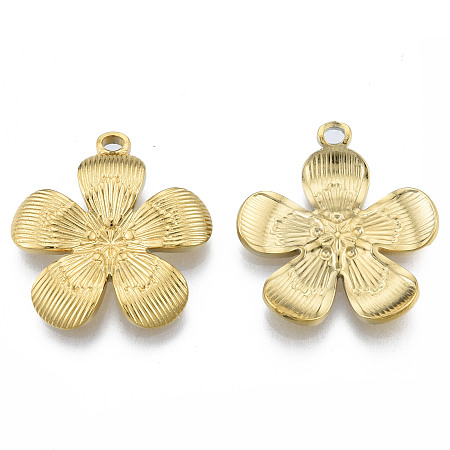 Ion Plating(IP) 304 Stainless Steel Pendants, Flower, Real 18K Gold Plated, 27x24.5x3mm, Hole: 1.8mm