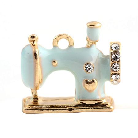 ARRICRAFT 5pcs Alloy Enamel Pendants with Rhinestone for DIY Bracelet Necklace Making, Sewing Machine Shape, Light Gold, Hole: 2.5mm