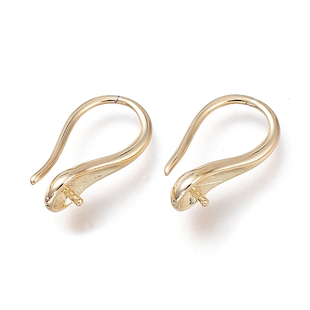 Honeyhandy Brass Earring Hooks, Long-Lasting Plated, Ear Wire, for Half Drilled Beads, Light Gold, 14.7mm, Pin: 0.7mm