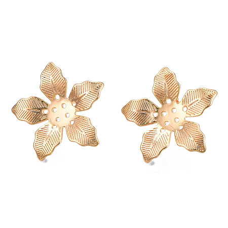Brass Stud Earring Findings, with 925 Sterling Silver Pin and Vertical Loop, Cadmium Free & Nickel Free & Lead Free, Flower, Real 18K Gold Plated, 25x26mm, Hole: 1.5mm, Pin: 0.8mm