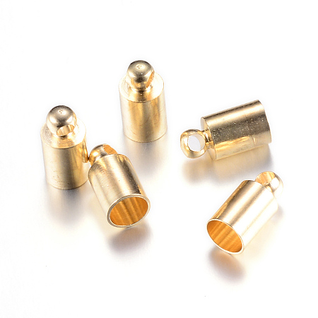 Honeyhandy Brass Cord Ends, End Caps, Cadmium Free & Lead Free, Column, Light Gold, 8x3mm, Hole: 1.5mm, 2mm inner diameter