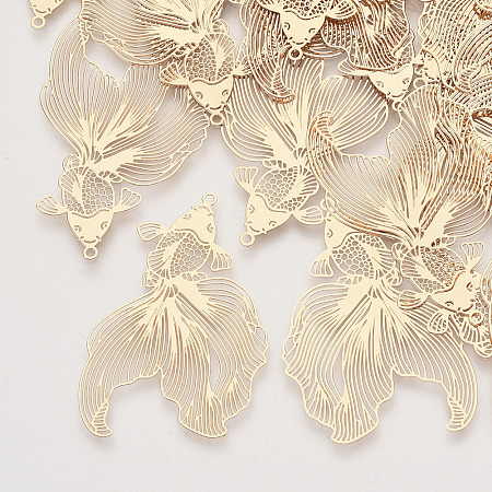 Honeyhandy Brass Pendants, Etched Metal Embellishments, Goldfish, Light Gold, 49x30x0.3mm, Hole: 1.4mm
