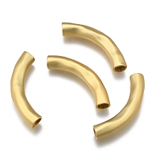 Honeyhandy Brass Curved Tube Beads, Curved Tube Noodle Beads, Long-Lasting Plated, Matte Gold Color, 42x6.5mm, Hole: 4.5~5mm