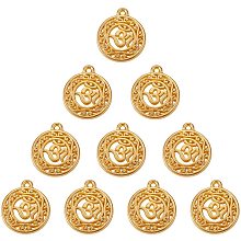 SUNNYCLUE 1 Box 10pcs Real Gold Plated Alloy Filigree Yoga OM OHM Charms Pendants Chakra Sanskrit Beads Jewelry Findings Accessory 22.5x19mm for DIY Jewelry Making Craft, Matte Golden