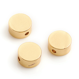 Honeyhandy Matte Style Brass Beads, Long-Lasting Plated, Flat Round, Real 14K Gold Plated, 6x3mm, Hole: 1mm