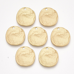 Honeyhandy Smooth Surface Alloy Pendants, Hammered, Flat Round, Matte Gold Color, 20x19x2mm, Hole: 1.8mm