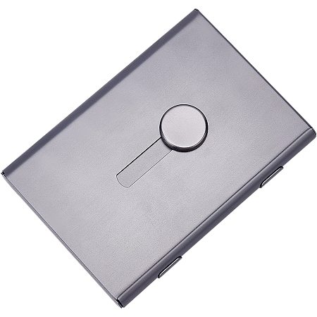 GORGECRAFT Slide Out Business Card Holders Stainless Steel Portable Business Card Case for Men and Women, Grey