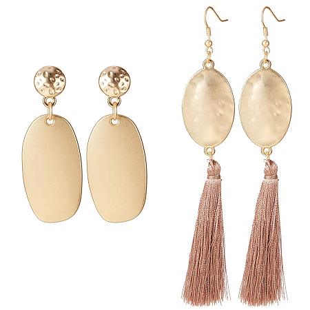 SUNNYCLUE 2 Pairs  Gold Plated Oval Disc Earrings Rhombus Tassel Drop Dangle Hook Stud Earrings for Women Girls Nickel Free
