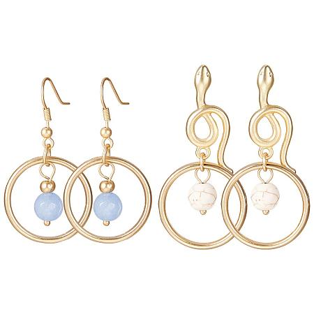 SUNNYCLUE 2 Pairs  Gold Plated Round Concentric Circles Gemstone Dangle Hook Stud Earrings Nickel Free