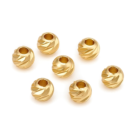 Honeyhandy Carved Brass Spacer Beads, Round, Matte Gold Color, 5x4mm, Hole: 1.8mm