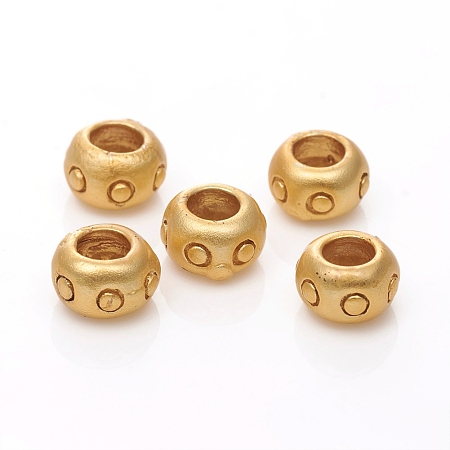 Honeyhandy Brass Beads, Long-Lasting Plated, Matte Style, Flat Round, Real 18K Gold Plated, 6x3.5mm, Hole: 3mm