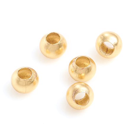 ARRICRAFT Brass Spacer Beads, Long-Lasting Plated, Round, Real 14K Gold Plated, 3x2.7mm, Hole: 1.4mm