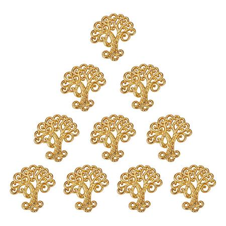 SUNNYCLUE 1 Box 10pcs Real Gold Plated Alloy Tree of Life Charms Pendants Chandelier Connectors 29x27mm for DIY Jewelry Making Craft Findings, Matte Golden