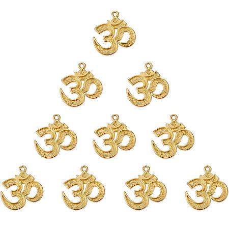 SUNNYCLUE 1 Box 10pcs Real Gold Plated Alloy Enamel Yoga OM OHM Charms Pendants Chakra Sanskrit Beads Jewelry Findings Accessory 29x27mm for DIY Jewelry Making Craft, Matte Golden