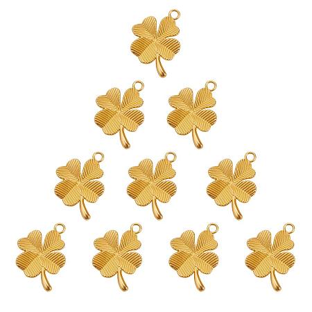 SUNNYCLUE 1 Box 10pcs Gold Plated Four Leaf Clover Lucky Connector Charms Pendants 34x23mm for DIY Bracelet Necklace Jewelry Making Findings(Matte Golden)