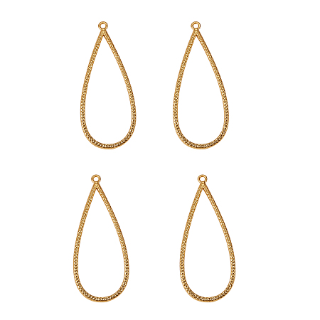 SUNNYCLUE 1 Box 4pcs Real Gold Plated Alloy Teardrop Drop Connector Charms Pendants Open Back Bezel Blanks Frame 57x23.5mm Beading Hoop Earring Findings Loops Nickel Free