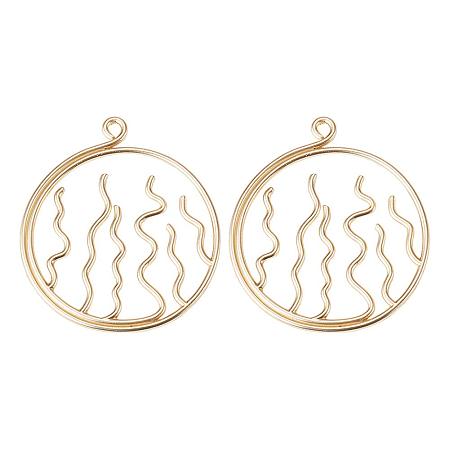 SUNNYCLUE 1 Box 2pcs Gold Plated Alloy Round Grass Open Bezel Charm 61x54x2mm Pressed Flower Blank Frame Hollow Mould Pendants with Loop for UV Resin Crafts Jewelry Making