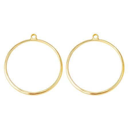 SUNNYCLUE 1 Box 2pcs Gold Plated Alloy Round Open Bezel Charm 74x68x4.5mm Pressed Flower Blank Frame Hollow Mould Pendants with Loop for UV Resin Crafts Jewelry Making