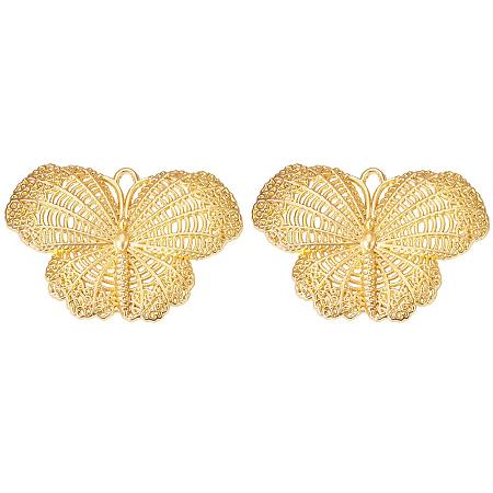 SUNNYCLUE 1 Box 2pcs Gold Plated Alloy Filigree Butterfly Charm Pendant Connector 48x67.5x4.5mm for DIY Jewelry Making Findings Accessories