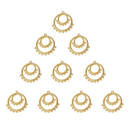 SUNNYCLUE 1 Box 10pcs Real Gold Plated Alloy Round Chandelier Earring Loops Connectors Eardrop Linker Charm Pendants 37x35x2mm for DIY Dangle Earring Making, Nickel Free & Lead Free