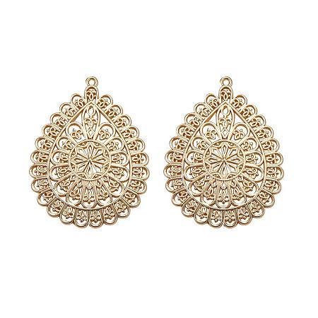 SUNNYCLUE 1 Box 2pcs Real Gold Plated Alloy Big Filigree Drop Charm Pendants Findings 59x45x2.5mm for Jewelry Bracelet Necklace Making, Matte Golden