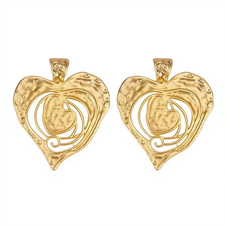 SUNNYCLUE 1 Box 2pcs Real Gold Plated Love Heart Charm Slide Pendants 73.5x62x2mm, Hole: 8x12.5mm for DIY Jewelry Making Findings, Lead Free & Cadmium Free & Nickel Free