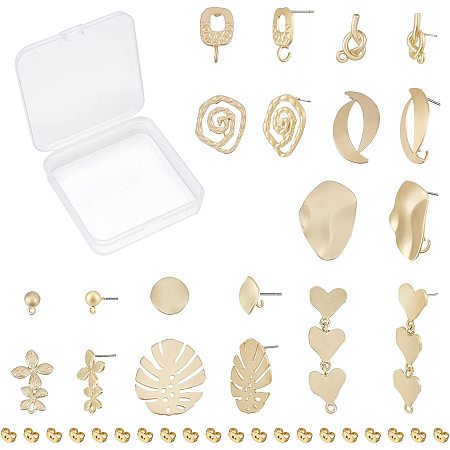 SUNNYCLUE 1 Box 10 Pairs Alloy Stud Earrings Flower Rectangle Ball Smooth Surface Stud Earring with Steel Pin and Brass Ear Nuts for DIY Jewellery Making Accessories Findings