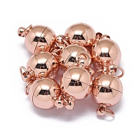 Honeyhandy Rack Plating Brass Magnetic Clasps, N45 Grade Strong Magnet, with Soldered Jump Rings, Long-Lasting Plated, Round, Real Rose Gold Plated, 15.5x10mm, Hole: 3.5mm, Ring: 5x0.5mm