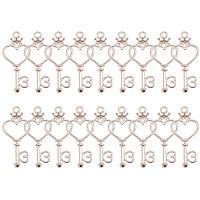 PandaHall Elite 20 Pcs Alloy Magic Wand Heart Key Open Bezel Charm Pressed Flower Blank Frame Hollow Mould Pendants 39x18x3mm for UV Resin Crafts Jewelry Making Rose Gold
