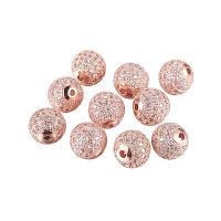 NBEADS 10PCS 10mm Rose Gold Brass Cubic Zirconia Beads Micro Pave Ball Beads Round Bracelet Connector Charms Beads for Jewelry Making