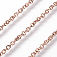 Honeyhandy 304 Stainless Steel Cable Chains, Soldered, with Spool, Flat Oval, Rose Gold, 2mm, Link: 2.5x2x0.4mm, about 82.02 Feet(25m)/roll