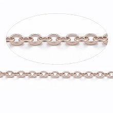 Honeyhandy Ion Plating(IP) 304 Stainless Steel Cable Chains, Soldered, with Spool, Flat Oval, Rose Gold, 1.5x1.3x0.3mm, about 32.8 Feet(10m)/roll