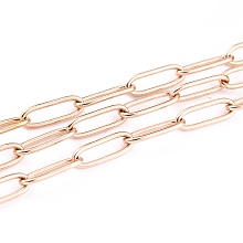 Honeyhandy Ion Plating(IP) 304 Stainless Steel Paperclip Chains, Drawn Elongated Cable Chains, Soldered, with Spool, Rose Gold, 12x4x1mm, 32.8 Feet(10m)/roll