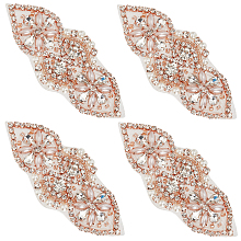 CRASPIRE 4PCS Bridal Rhinestone Applique Pink Bridal Sash Belt Rhinestone Applique Patches for Bridal Dress, Headpiece, DIY Wedding Sash Belt, Shoes, Cloth Patches or item decoration