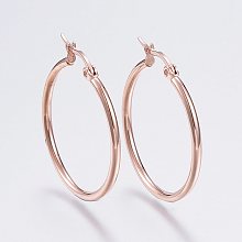 Honeyhandy 304 Stainless Steel Hoop Earrings, Hypoallergenic Earrings, Ring Shape, Rose Gold, 12 Gauge, 34~36x2mm, Pin: 0.7~1.3x0.68mm