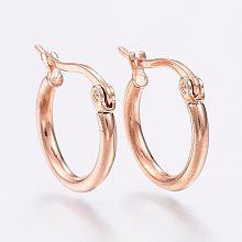 Honeyhandy 304 Stainless Steel Hoop Earrings, Hypoallergenic Earrings, Ring Shape, Rose Gold, 12 Gauge, 14~16x2mm, Pin: 0.7~1.3x0.68mm