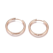 Honeyhandy Ion Plating(IP) 304 Stainless Steel Huggie Hoop Earrings, with 316 Surgical Stainless Steel Pin, Ring, Rose Gold, 25x2.5mm, 10 Gauge, Pin: 0.9mm