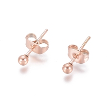 Honeyhandy Ion Plating(IP) 304 Stainless Steel Stud Earrings, Ball Stud Earrings, with Earring Backs, Rose Gold, 14x3mm, Pin: 0.8mm