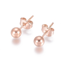 Honeyhandy Ion Plating(IP) 304 Stainless Steel Stud Earrings, Ball Stud Earrings, with Earring Backs, Rose Gold, 16x5mm, Pin: 0.8mm