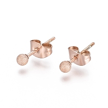 Honeyhandy Ion Plating(IP) 304 Stainless Steel Stud Earrings, Ball Stud Earrings, Textured, with Earring Backs, Rose Gold, 14x3mm, Pin: 0.8mm