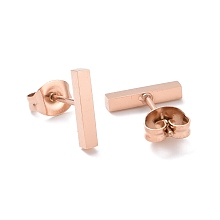 Honeyhandy Cuboid 304 Stainless Steel Stud Crawler Earrings, Hypoallergenic Earrings, Climber Earrings, Rose Gold, 10x2x1.8mm, Pin: 0.8mm