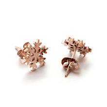 Honeyhandy Ion Plating(IP) 304 Stainless Steel Ear Studs, Hypoallergenic Earrings, Snowflake, Rose Gold, 12x12mm, Pin: 0.8mm