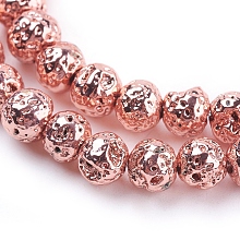 Honeyhandy Electroplated Natural Lava Rock Bead Strands, Round, Bumpy, Rose Gold Plated, 4~5mm, Hole: 1mm, about 92pcs/strand, 15.35 inch(39cm)